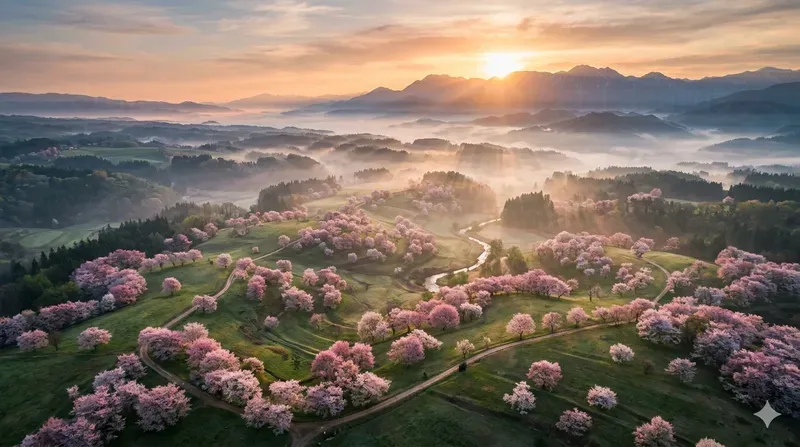 Cinematic Spring Aerial Landscapes Gemini Image Prompt | PromptBase