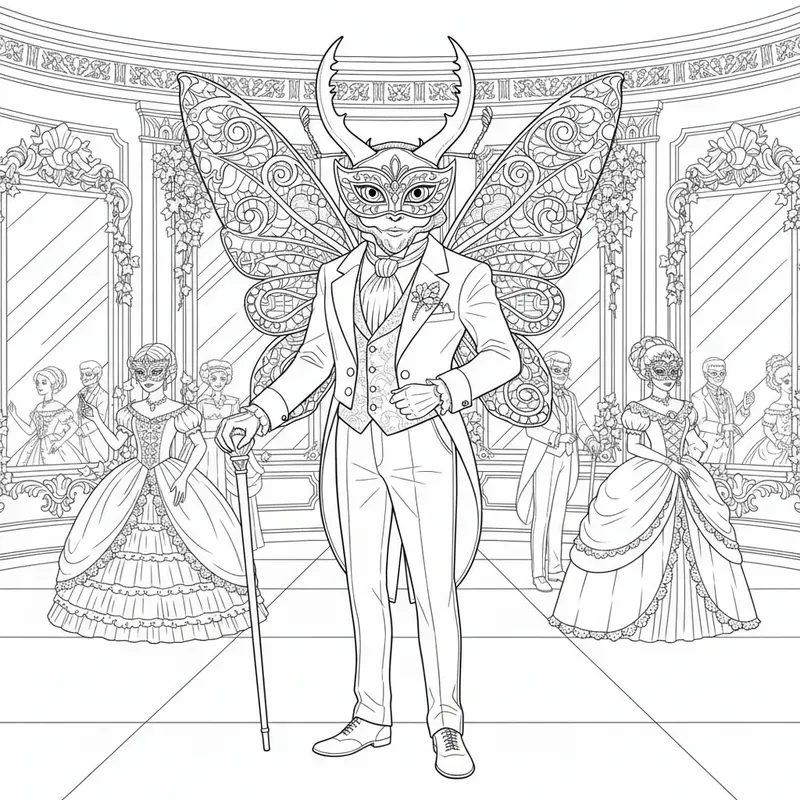Masquerade Looking Insect Insect Masquerade Coloring Pages Gemini Image Prompt | PromptBase