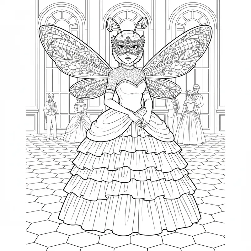 Masquerade Looking Insect Insect Masquerade Coloring Pages Gemini Image Prompt | PromptBase