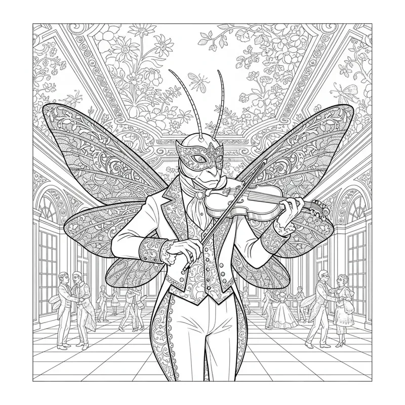 Masquerade Looking Insect Insect Masquerade Coloring Pages Gemini Image Prompt | PromptBase
