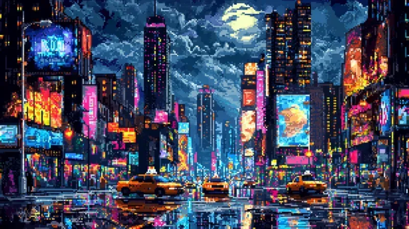 Futuristic Pixel Art Cities At Night Midjourney Prompt | PromptBase
