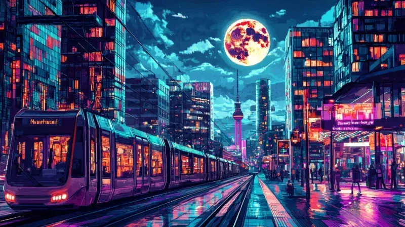Futuristic Pixel Art Cities At Night Midjourney Prompt | PromptBase