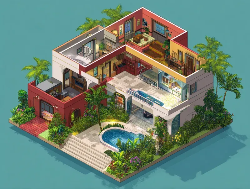 Isometric Retro Pixel Home Views Midjourney Prompt | PromptBase