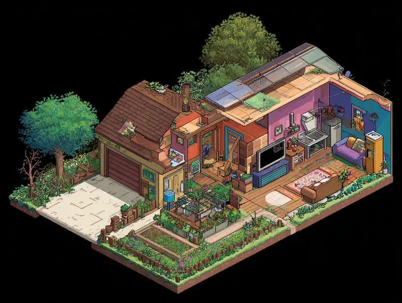 Isometric Retro Pixel Home Views Midjourney Prompt | PromptBase