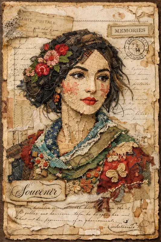 Textile Collage Junk Journal Pages ChatGPT Image Prompt | PromptBase