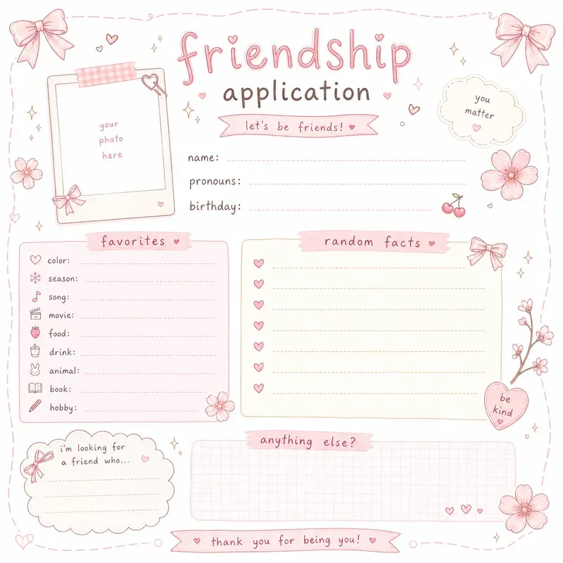 Secret Friend Forms Cute Friendship Form Templates ChatGPT Image Prompt | PromptBase