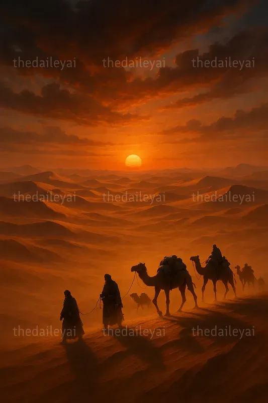 Cinematic Desert Caravan Scenes ChatGPT Image Prompt | PromptBase