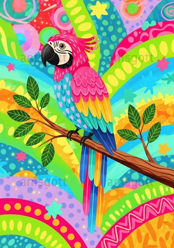 アート・デザイン・音楽 Tropical Deco Whimsical Tropical Psychedelic Wall Art Imagen Prompt | PromptBase