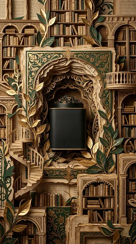 Antique Library Papercraft Stages Gemini Image Prompt | PromptBase