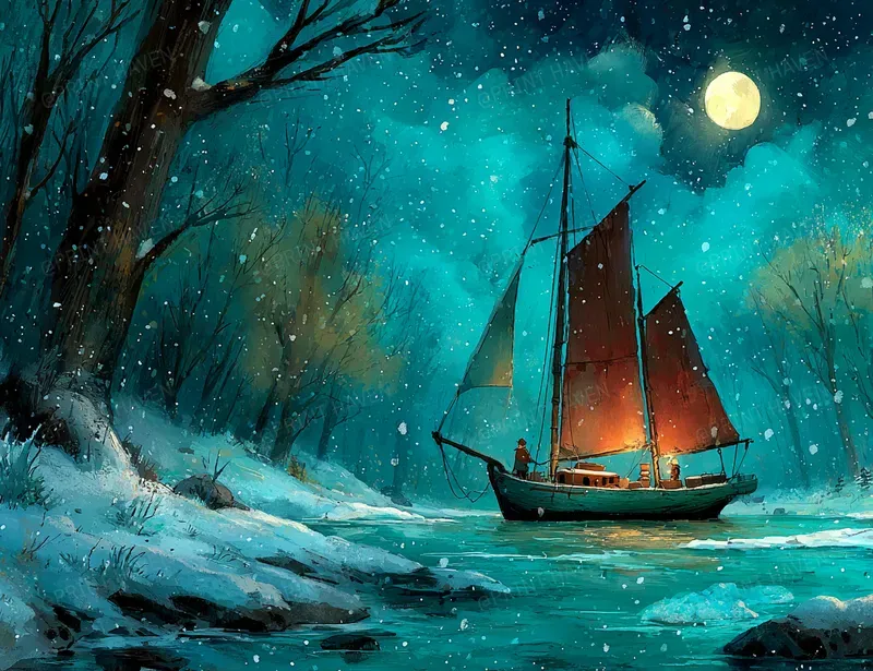 自作絵画「midnight dream」 Snowy Midnight Adventures Midjourney Prompt | PromptBase