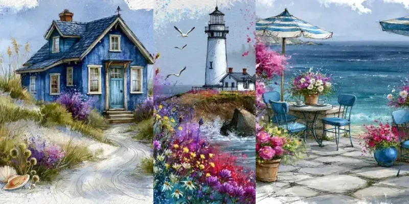 Whimsical Coastal Watercolor Art generated by undefined