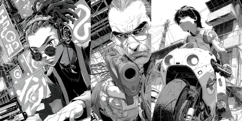 Gritty Cyberpunk Manga Portraits generated by undefined