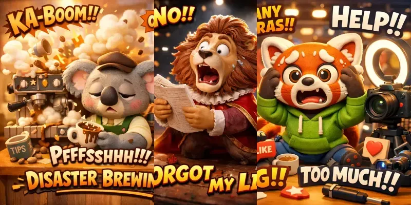 Chaotic Cute Animals In 3D Scenes generated by undefined