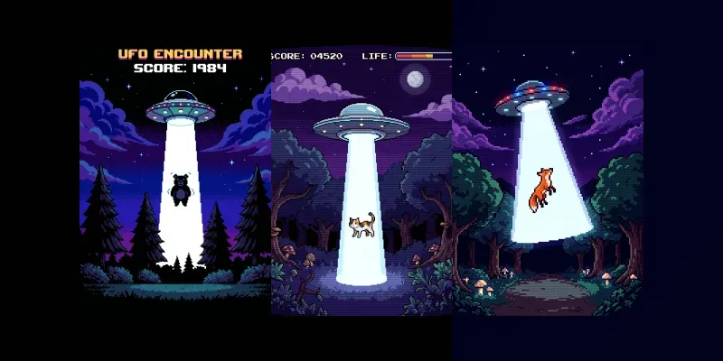 Retro 16bit Ufo Abduction Pixel Art generated by undefined