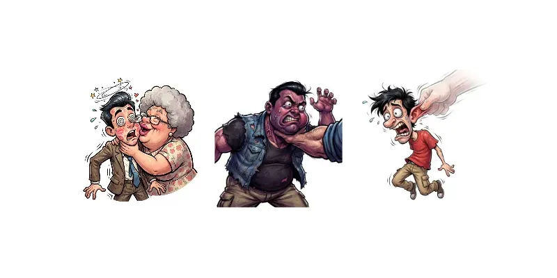Cartoon Caricatures In Comedic Reactions