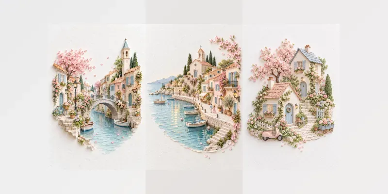 Pastel Paper Village Art