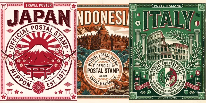 Iconic Country Office Stamp Posters generated by undefined