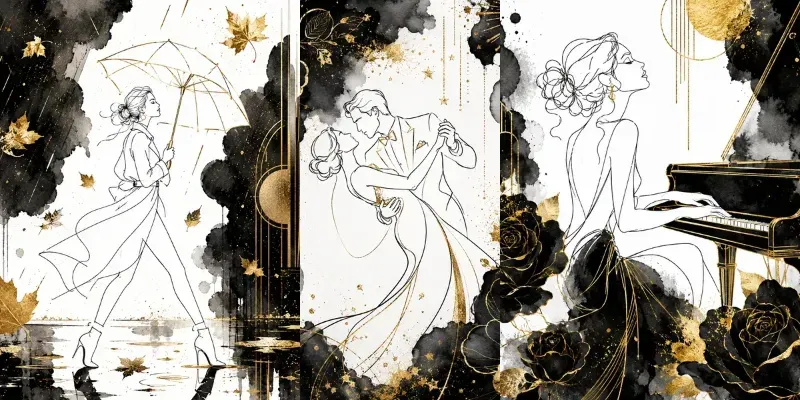 Elegant Black And Gold Line Art generated by undefined