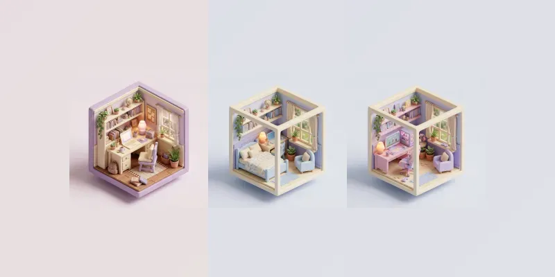 Cozy Isometric Mini Room 3d Art Prompt