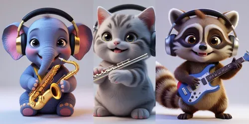 3D Cute Musical Animals Studio Editions generated by leonardo
