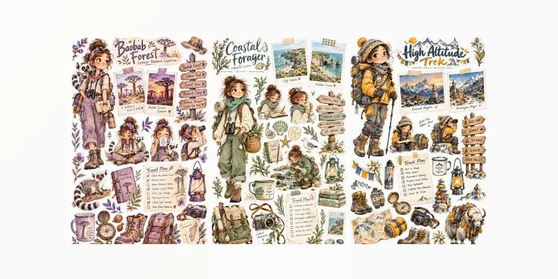 Whimsical Watercolor Planner Sticker Sets