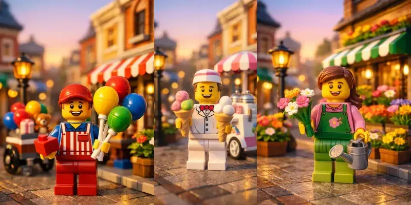 Cinematic Lego Street Shop Scenes generated by undefined