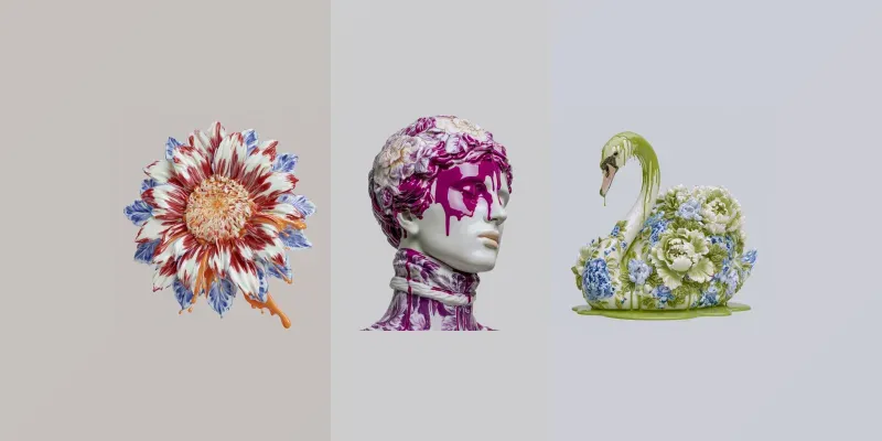 Porcelain Drip Floral Delft Art generated by undefined