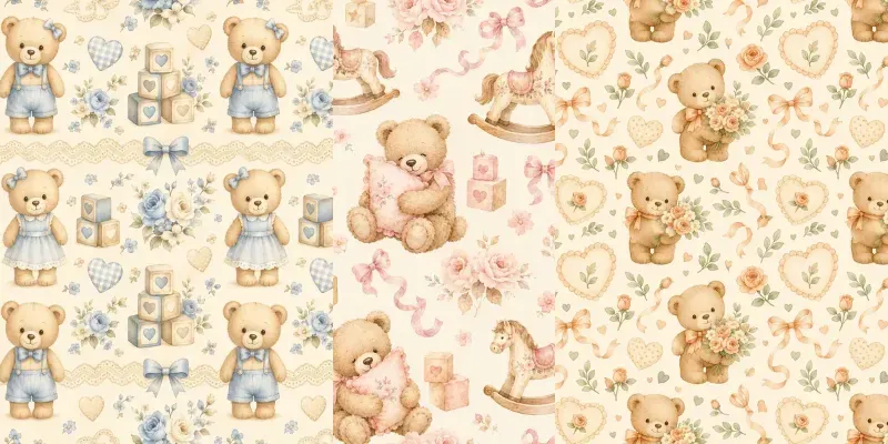 Vintage Teddy Bear Baby Shower Patterns generated by undefined