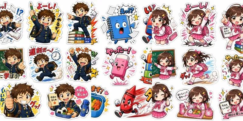 Kawaii Anime School Sticker Sheets Png generated by undefined