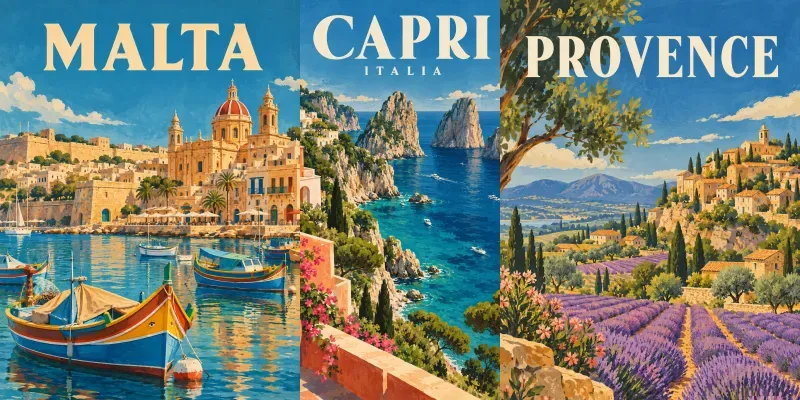 Vintage Mediterranean Travel Poster Art