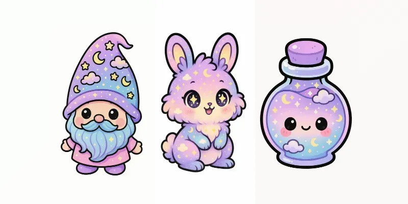 Cute Pastel Cosmic Chibi Stickers generated by undefined