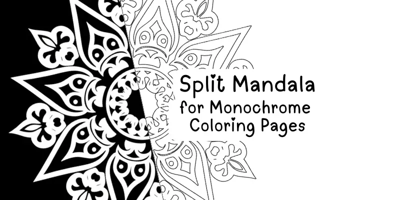 Split Mandala Monochrome Coloring Pages generated by undefined