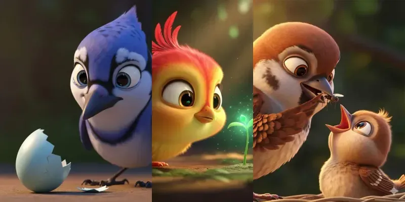 Emotive 3D Bird Character Scenes generated by undefined