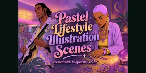 Pastel Lifestyle Illustration Scenes generated by midjourney