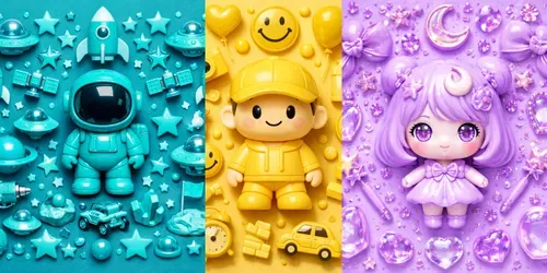 Vibrant Toy Flatlay Dreamscape Art generated by chatgpt-image