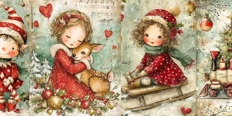 Vintage Christmas Junk Journal Ephemera generated by undefined