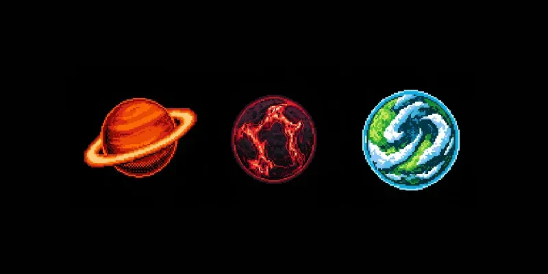 16bit Retro Scifi Planet Icons