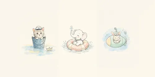 Pastel Nautical Animal Watercolor Art generated by gemini-image