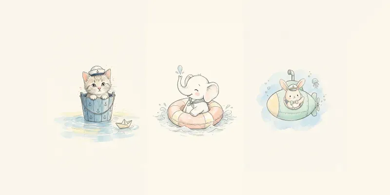 Pastel Nautical Animal Watercolor Art generated by undefined