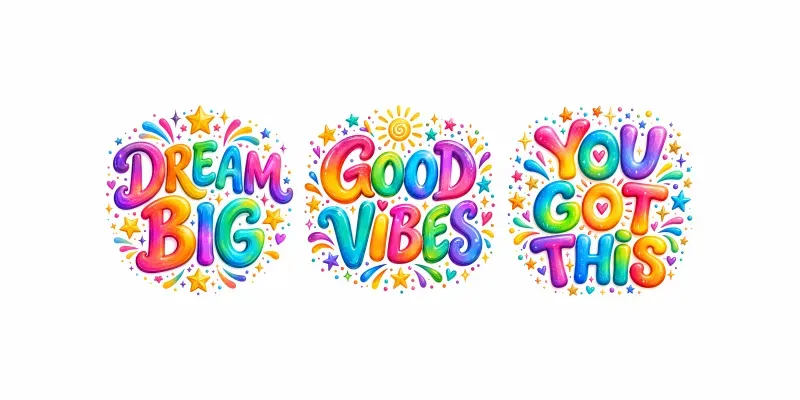 Whimsical Rainbow Word Art
