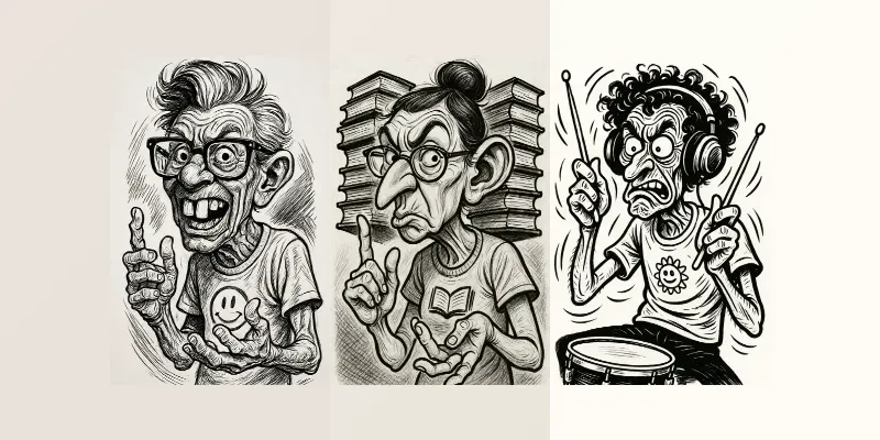 A Bold Black White Caricatures generated by undefined