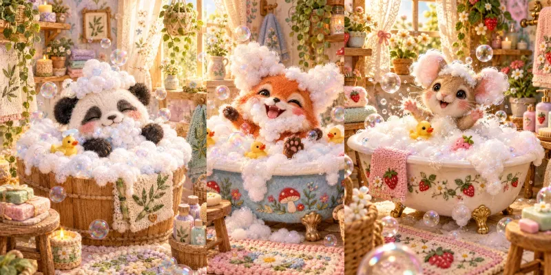 Needle Felt Bubble Bath Animals