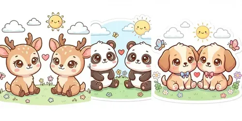 Cute Kawaii Animal Couple Illustrations generated by gemini-image