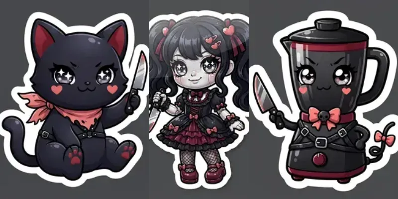 Kawaii Goth Pod Merch Sticker Engines generated by undefined