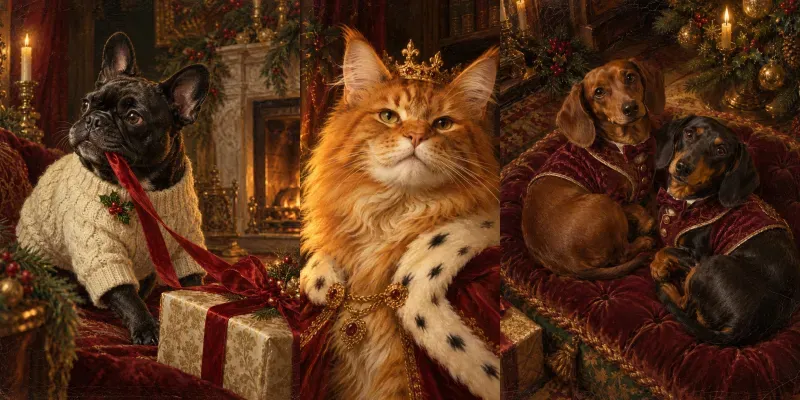 Regal Christmas Pet Oil Portrait Art