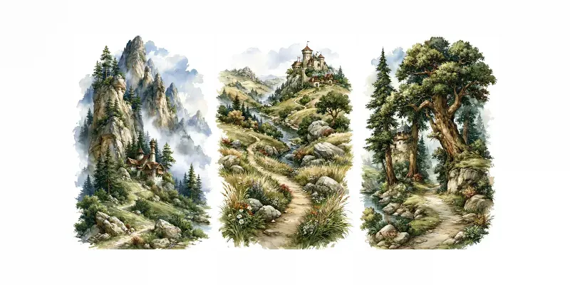 Medieval Storybook Watercolor Landscapes generated by undefined