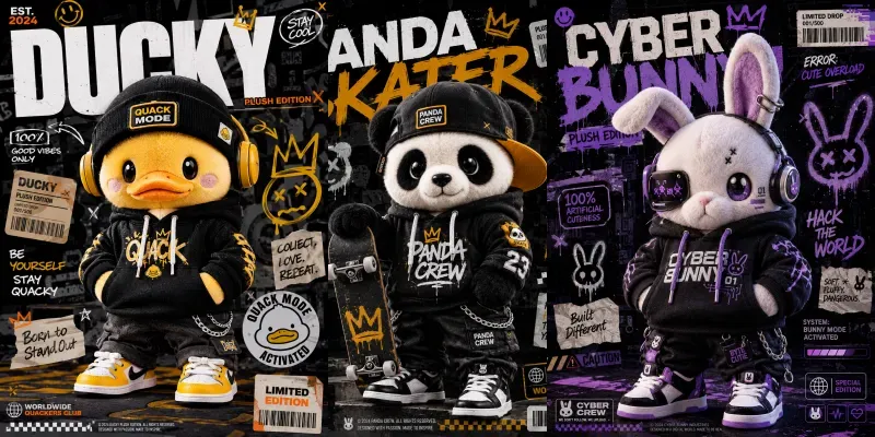 Street Wear Plush Character Posters generated by undefined