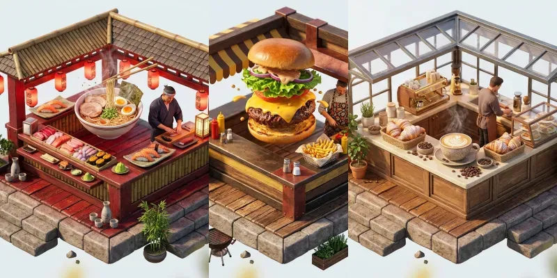 3d Isometric Food Dioramas generated by undefined