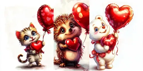 Cute Animals For Valentines Cards generated by midjourney