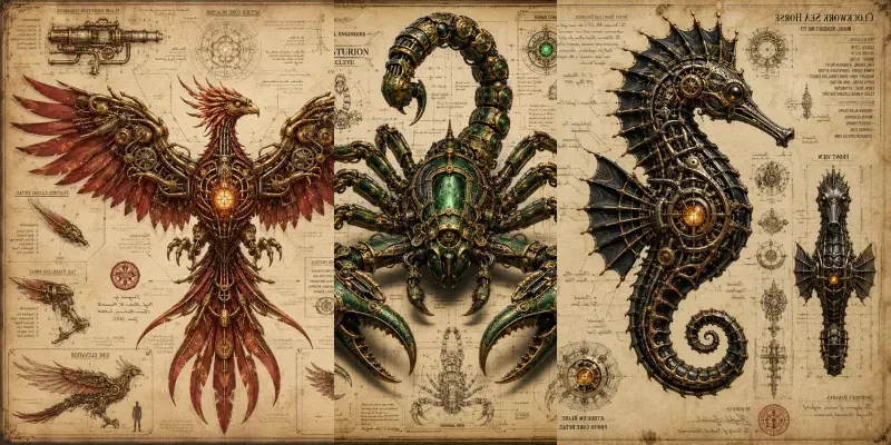 Steampunk Mechanical Blueprint Art generated by undefined